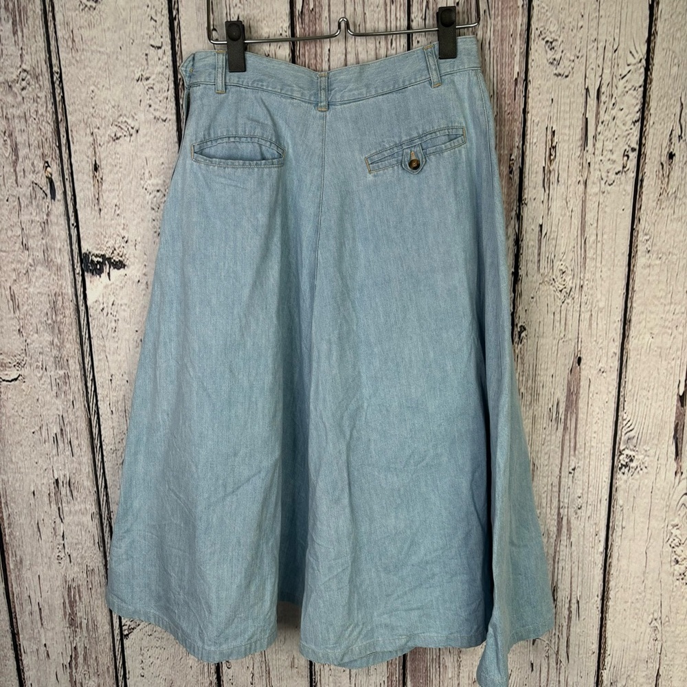 VINTAGE 1980s Calvin Klein Sport Denim Chambray Midi Skirt Flare A Line Size 10* - Picture 5 of 12